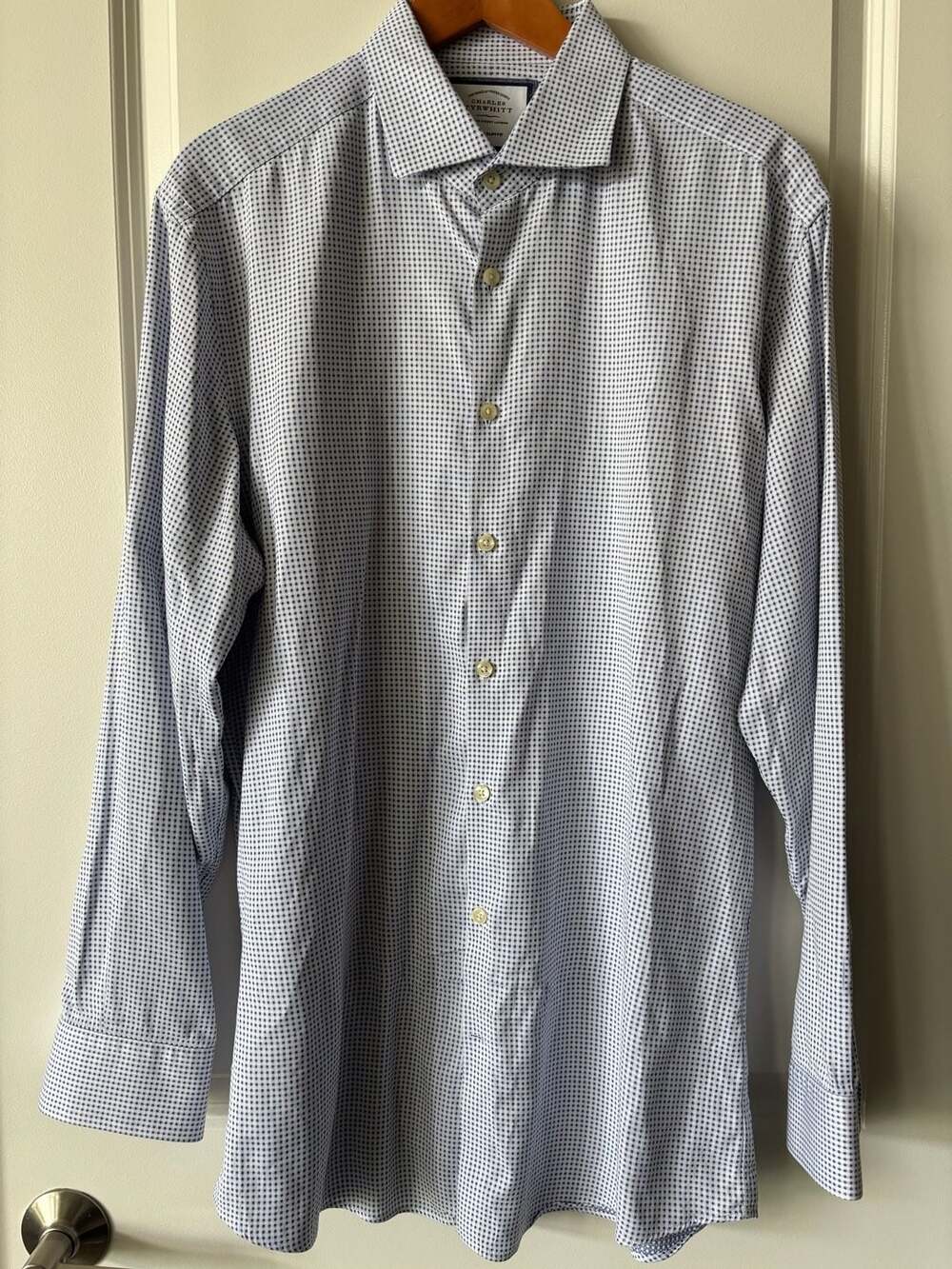 Charles Tyrwhitt Extra Slim Fit Shirt Size 16.5/35in Blue Check Cotton